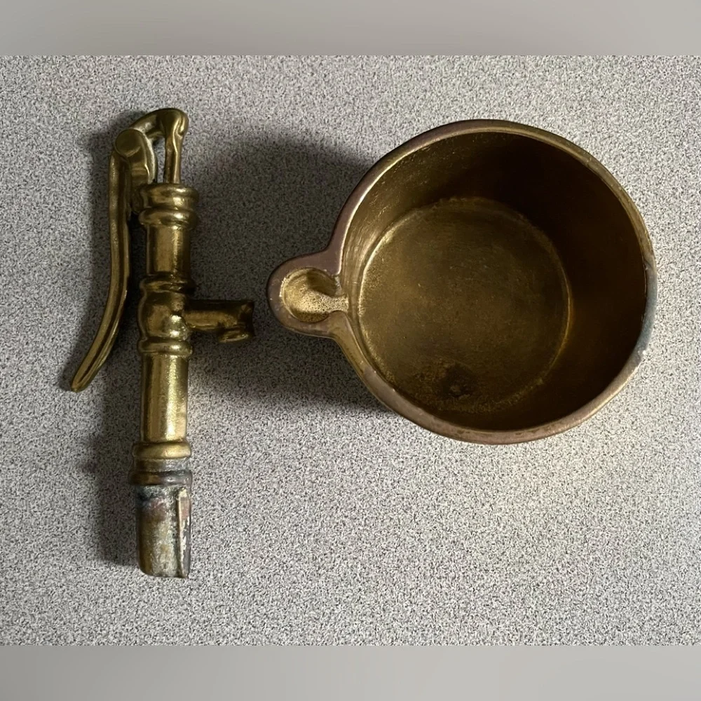 Vintage Solid Brass Water Pump & Barrel Planter 2pc - Picture 6 of 15